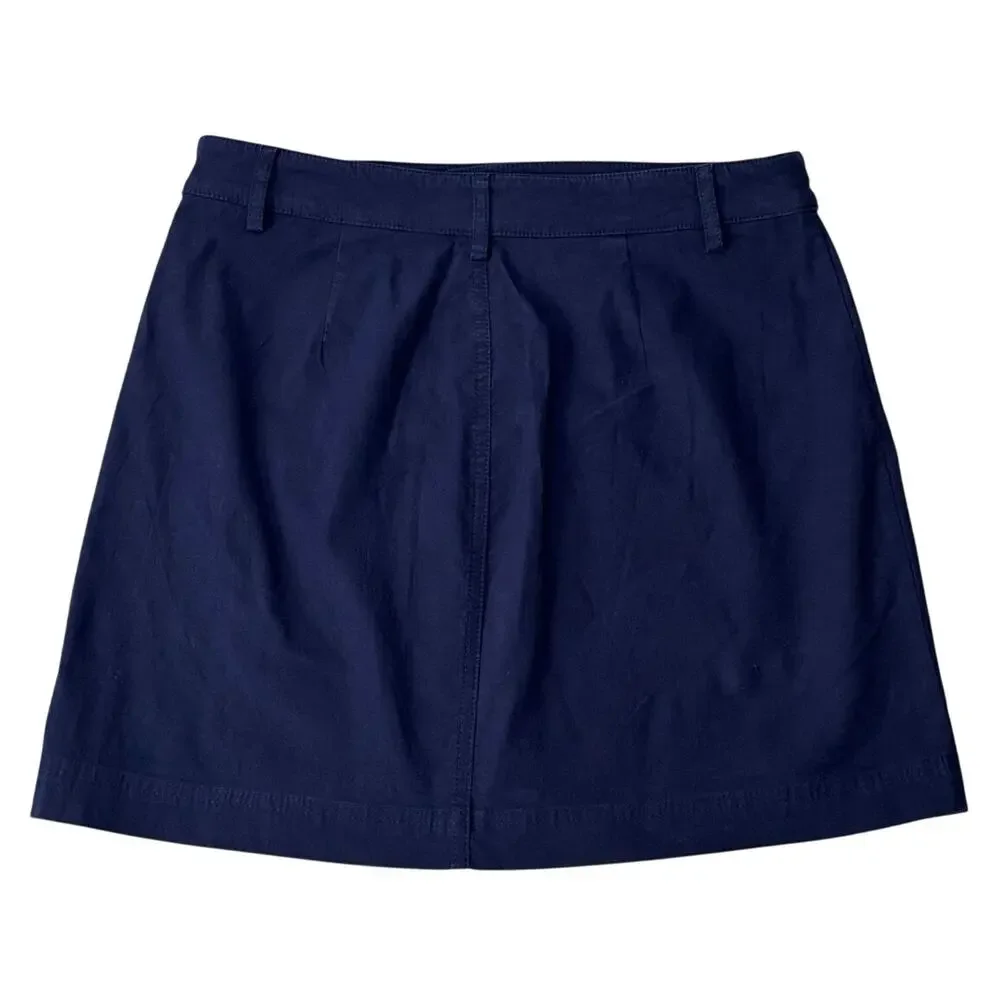 J.Crew Navy Mini Skirt Patch Pocket Cotton Linen A-Line Size 2 - Picture 2 of 7